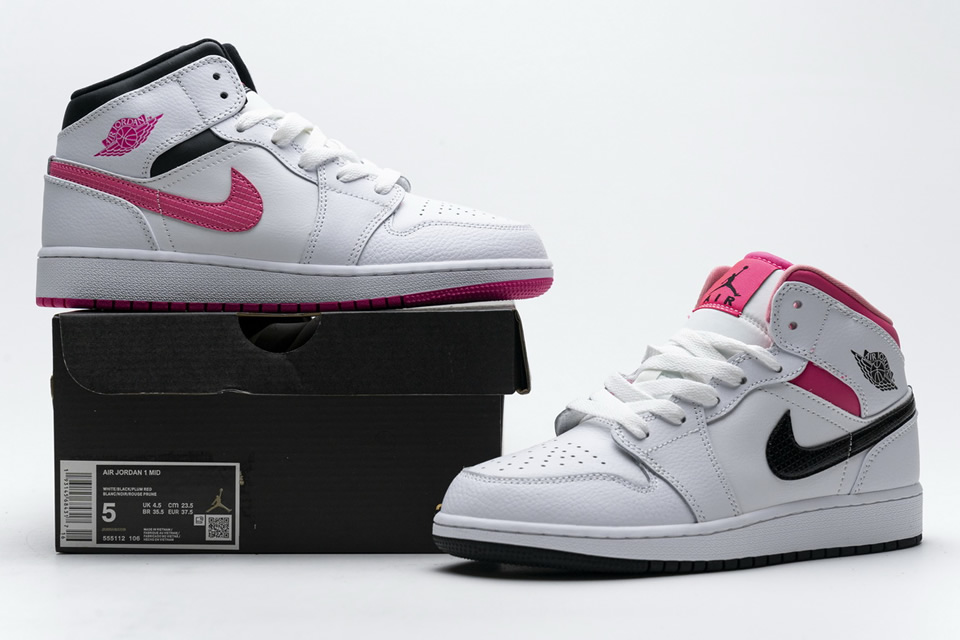 Nike Air Jordan 1 Mid White Black Hyper Pink 555112 106 3 - kickbulk.org